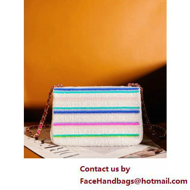 Chanel Embroidered Tweed, Sequins  &  Gold-Tone Metal White, Pink, Green  &  Blue Mini Classic Handbag A69900 2025